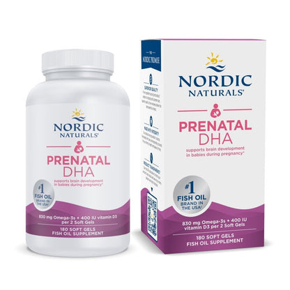 Nordic Naturals Prenatal DHA, Unflavored - 830 mg Omega-3 + 400 IU Vitamin D3-180 Soft Gels - Supports Brain Development in Babies During Pregnancy & Lactation - Non-GMO - 90 Servings - dailyvitalstore