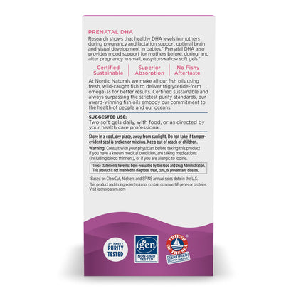 Nordic Naturals Prenatal DHA, Unflavored - 830 mg Omega-3 + 400 IU Vitamin D3-180 Soft Gels - Supports Brain Development in Babies During Pregnancy & Lactation - Non-GMO - 90 Servings - dailyvitalstore