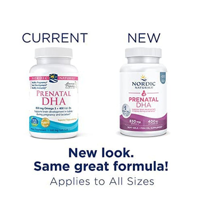 Nordic Naturals Prenatal DHA, Unflavored - 830 mg Omega-3 + 400 IU Vitamin D3-180 Soft Gels - Supports Brain Development in Babies During Pregnancy & Lactation - Non-GMO - 90 Servings - dailyvitalstore