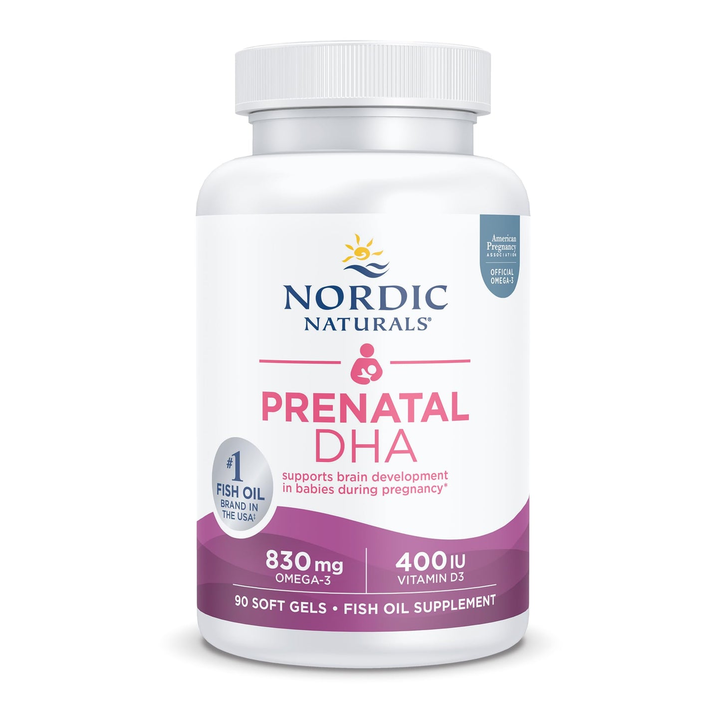 Nordic Naturals Prenatal DHA, Unflavored - 830 mg Omega-3 + 400 IU Vitamin D3 - 90 Soft Gels - Supports Brain Development in Babies During Pregnancy & Lactation - Non-GMO - 45 Servings - dailyvitalstore