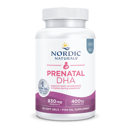 Nordic Naturals Prenatal DHA, Unflavored - 830 mg Omega-3 + 400 IU Vitamin D3 - 90 Soft Gels - Supports Brain Development in Babies During Pregnancy & Lactation - Non-GMO - 45 Servings - dailyvitalstore