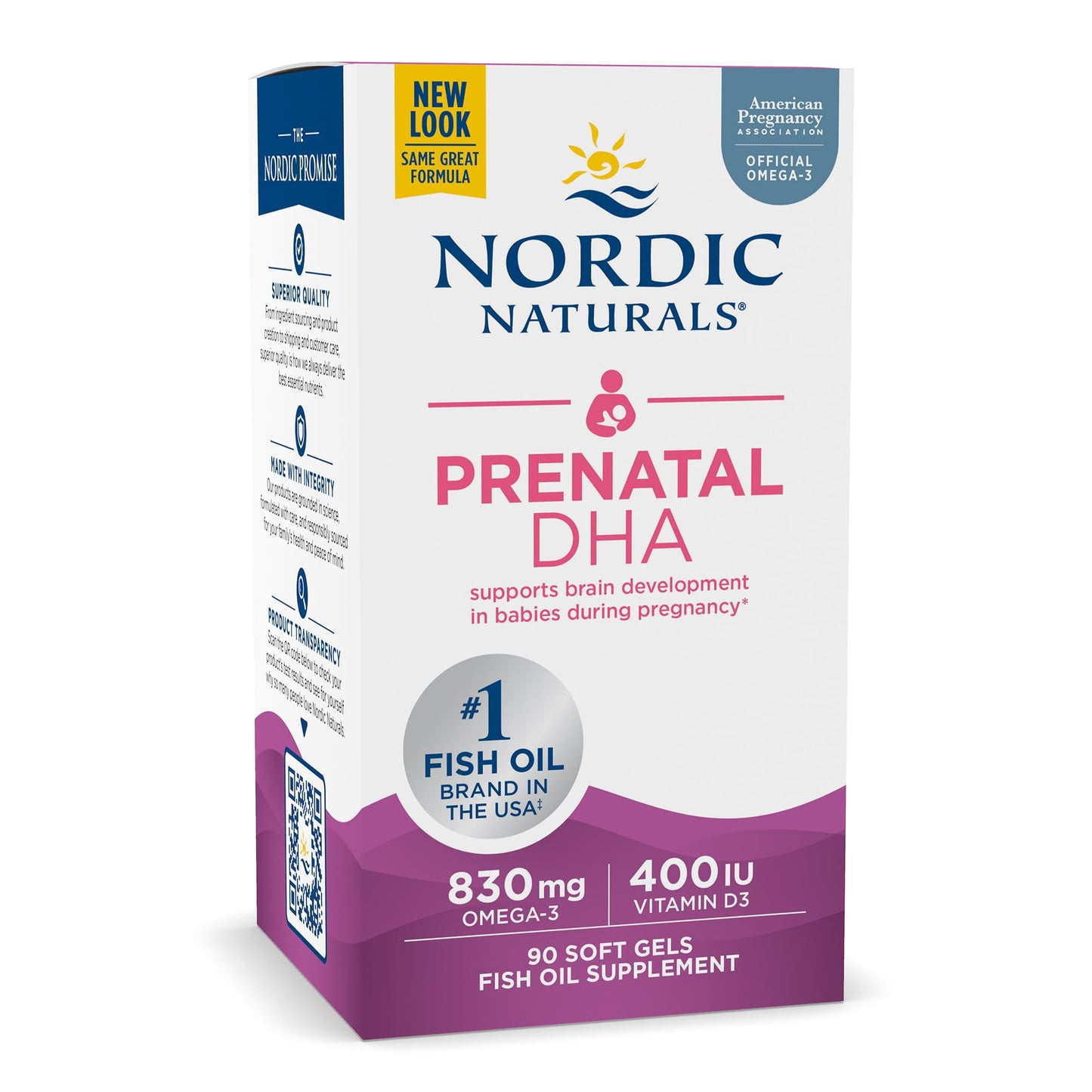 Nordic Naturals Prenatal DHA, Unflavored - 830 mg Omega-3 + 400 IU Vitamin D3 - 90 Soft Gels - Supports Brain Development in Babies During Pregnancy & Lactation - Non-GMO - 45 Servings - dailyvitalstore