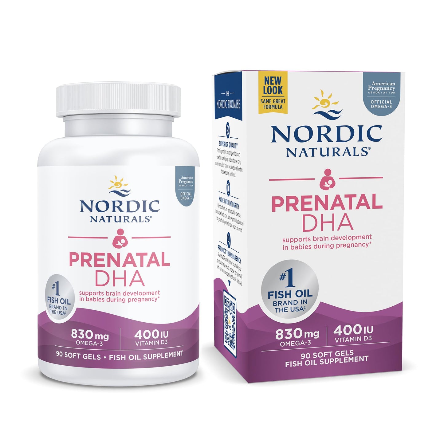 Nordic Naturals Prenatal DHA, Unflavored - 830 mg Omega-3 + 400 IU Vitamin D3 - 90 Soft Gels - Supports Brain Development in Babies During Pregnancy & Lactation - Non-GMO - 45 Servings - dailyvitalstore
