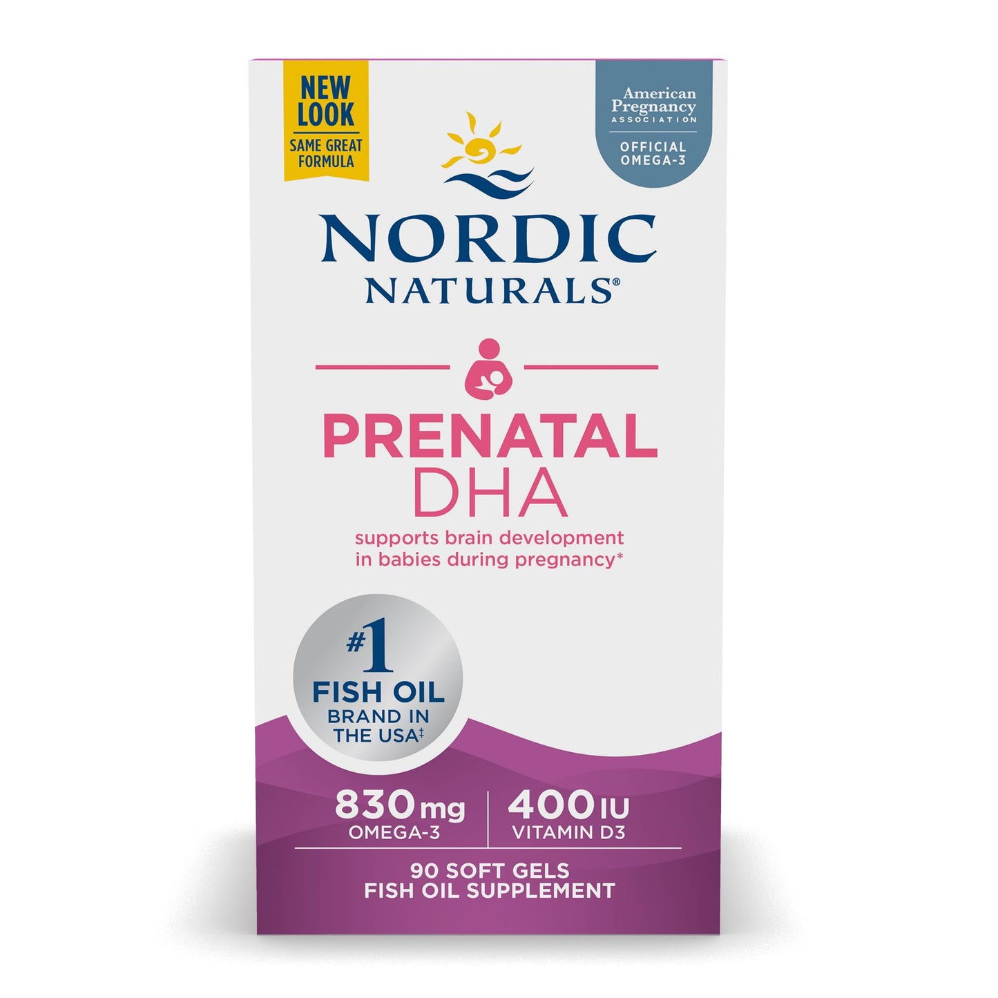 Nordic Naturals Prenatal DHA, Unflavored - 830 mg Omega-3 + 400 IU Vitamin D3 - 90 Soft Gels - Supports Brain Development in Babies During Pregnancy & Lactation - Non-GMO - 45 Servings - dailyvitalstore