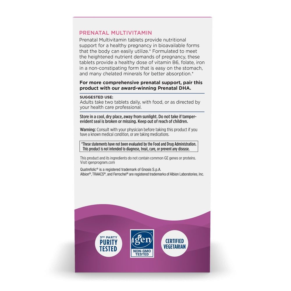 Nordic Naturals Prenatal Multivitamin for Women - Daily Vegetarian Prenatal Vitamins - 22 Essential Nutrients, Including B6, Folate, and Iron - 60 Tablets - 30 Servings - dailyvitalstore