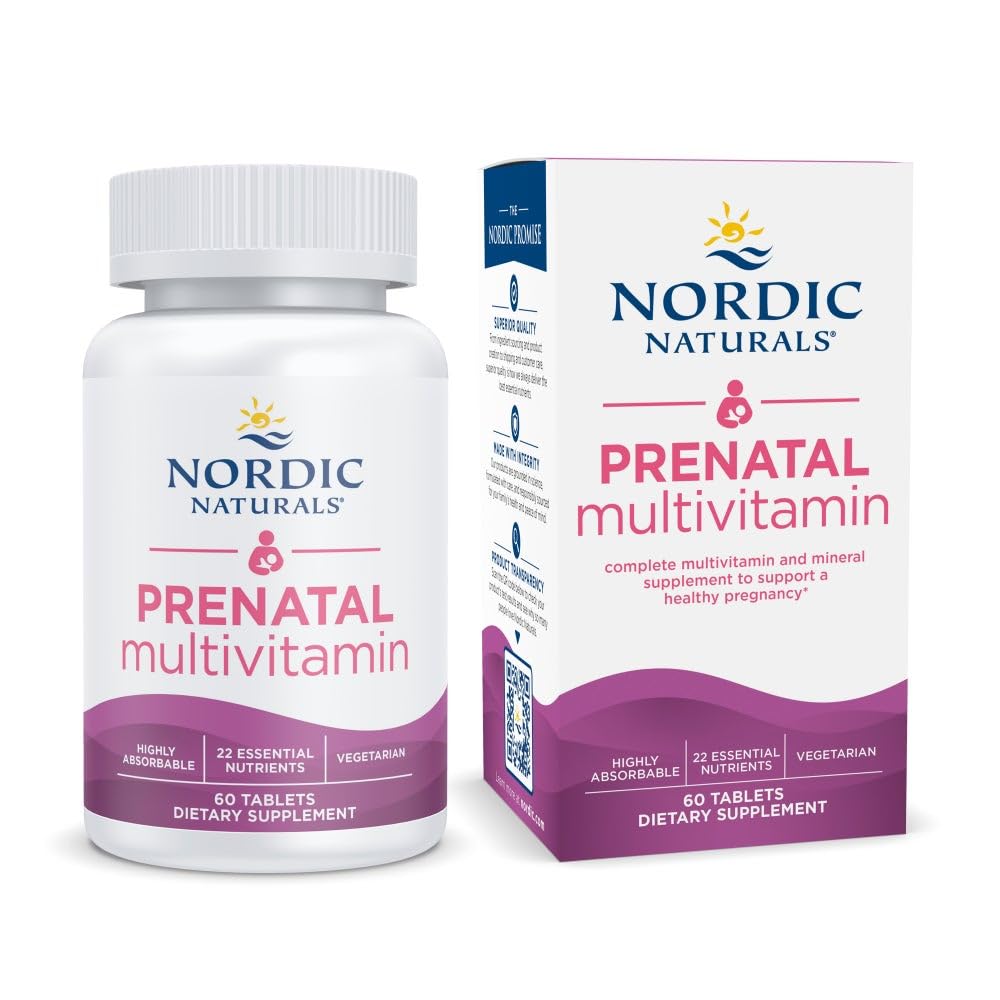 Nordic Naturals Prenatal Multivitamin for Women - Daily Vegetarian Prenatal Vitamins - 22 Essential Nutrients, Including B6, Folate, and Iron - 60 Tablets - 30 Servings - dailyvitalstore