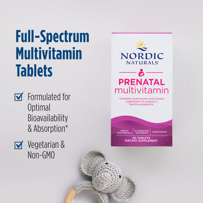 Nordic Naturals Prenatal Multivitamin for Women - Daily Vegetarian Prenatal Vitamins - 22 Essential Nutrients, Including B6, Folate, and Iron - 60 Tablets - 30 Servings - dailyvitalstore