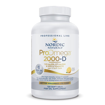 Nordic Naturals ProOmega 2000-D, Lemon Flavor - 120 Soft Gels - 2150 mg Omega-3 + 1000 IU D3 - Ultra High-Potency Fish Oil - EPA & DHA - Brain, Heart, & Immune Health - Non-GMO - 60 Servings - dailyvitalstore