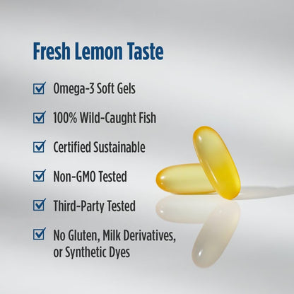 Nordic Naturals ProOmega-D, Lemon Flavor - 120 Soft Gels - 1280 mg Omega-3 + 1000 IU D3 - High-Potency Fish Oil - EPA & DHA - Brain, Eye, Heart, & Immune Health - Non-GMO - 60 Servings - dailyvitalstore