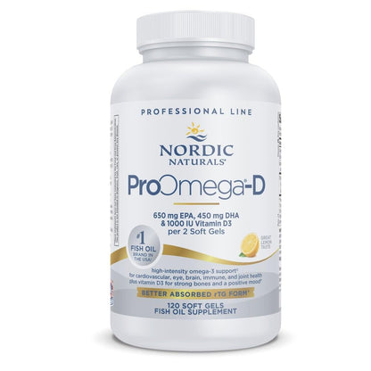Nordic Naturals ProOmega-D, Lemon Flavor - 120 Soft Gels - 1280 mg Omega-3 + 1000 IU D3 - High-Potency Fish Oil - EPA & DHA - Brain, Eye, Heart, & Immune Health - Non-GMO - 60 Servings - dailyvitalstore