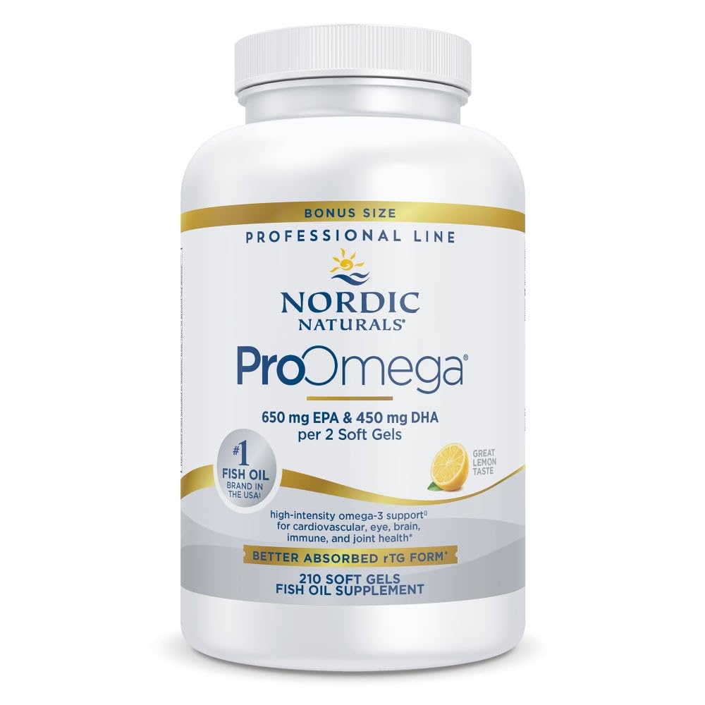 Nordic Naturals ProOmega, Lemon Flavor - 210 Soft Gels - 1000 mg Omega-3 - High-Potency Fish Oil with EPA & DHA - Promotes Brain, Eye, Heart, & Immune Health - Non-GMO - 105 Servings - dailyvitalstore