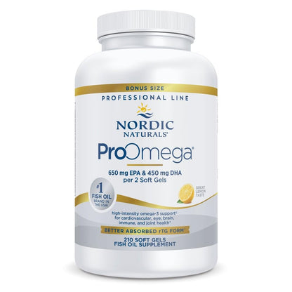 Nordic Naturals ProOmega, Lemon Flavor - 210 Soft Gels - 1000 mg Omega-3 - High-Potency Fish Oil with EPA & DHA - Promotes Brain, Eye, Heart, & Immune Health - Non-GMO - 105 Servings - dailyvitalstore