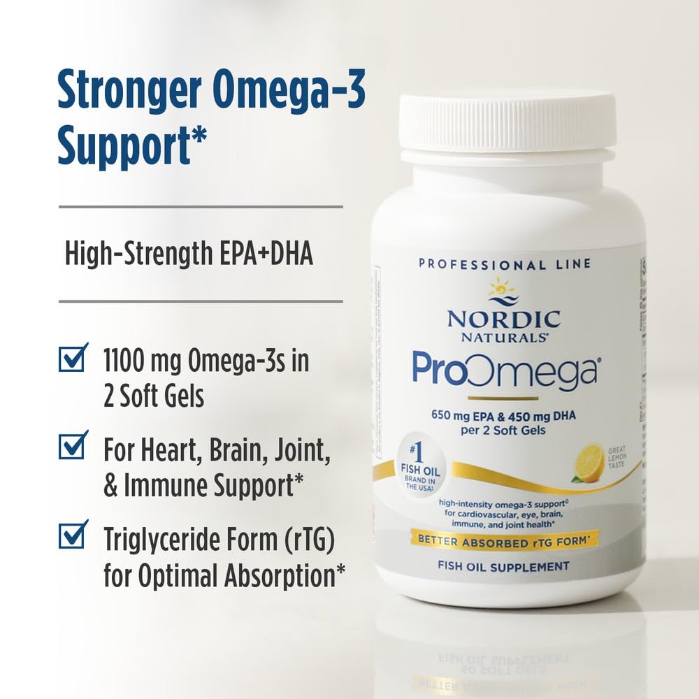 Nordic Naturals ProOmega, Lemon Flavor - 210 Soft Gels - 1000 mg Omega-3 - High-Potency Fish Oil with EPA & DHA - Promotes Brain, Eye, Heart, & Immune Health - Non-GMO - 105 Servings - dailyvitalstore