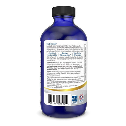 Nordic Naturals ProOmega Liquid, Lemon Flavor - 8 oz - 2840 mg Omega-3 - High Potency Fish Oil with EPA & DHA - Promotes Brain, Eye, Heart, & Immune Health - Non-GMO - 48 Servings - dailyvitalstore