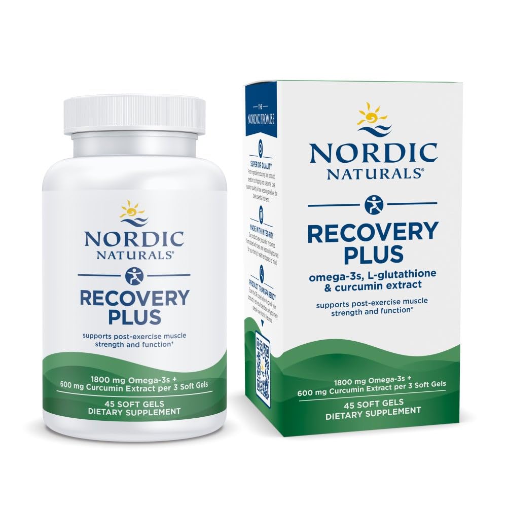 Nordic Naturals Recovery Plus, Unflavored - 45 Soft Gels - 1800 mg Omega-3 Fish Oil - 600 mg Longvida Optimized Curcumin - Cellular Health & Recovery - Post-Exercise Muscle Support - 15 Servings - dailyvitalstore