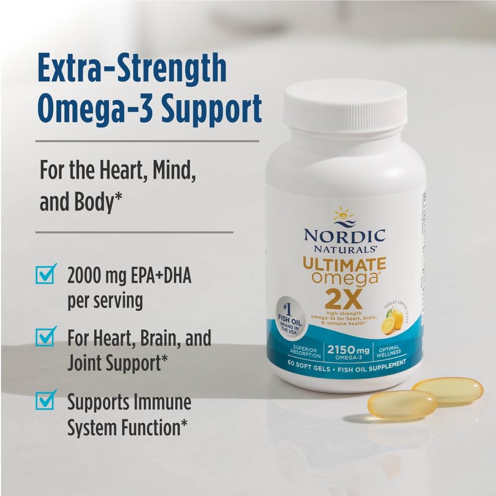Nordic Naturals Ultimate Omega 2X, Lemon Flavor - 90 Soft Gels - 2150 mg Omega- High-Potency Omega-3 Fish Oil with EPA & DHA - Promotes Brain & Heart Health - Non-GMO - 45 Servings - dailyvitalstore