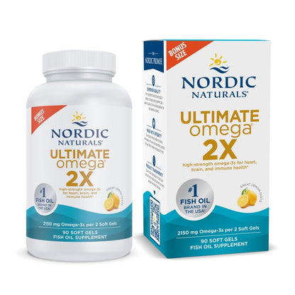 Nordic Naturals Ultimate Omega 2X, Lemon Flavor - 90 Soft Gels - 2150 mg Omega- High-Potency Omega-3 Fish Oil with EPA & DHA - Promotes Brain & Heart Health - Non-GMO - 45 Servings - dailyvitalstore