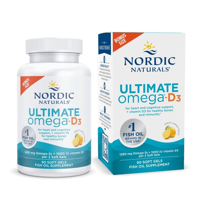 Nordic Naturals Ultimate Omega-D3, Lemon Flavor - 90 Soft Gels - 1280 mg Omega-3 + 1000 IU Vitamin D3 - EPA & DHA - Promotes Brain, Heart, & Immune Health - 45 Servings - dailyvitalstore