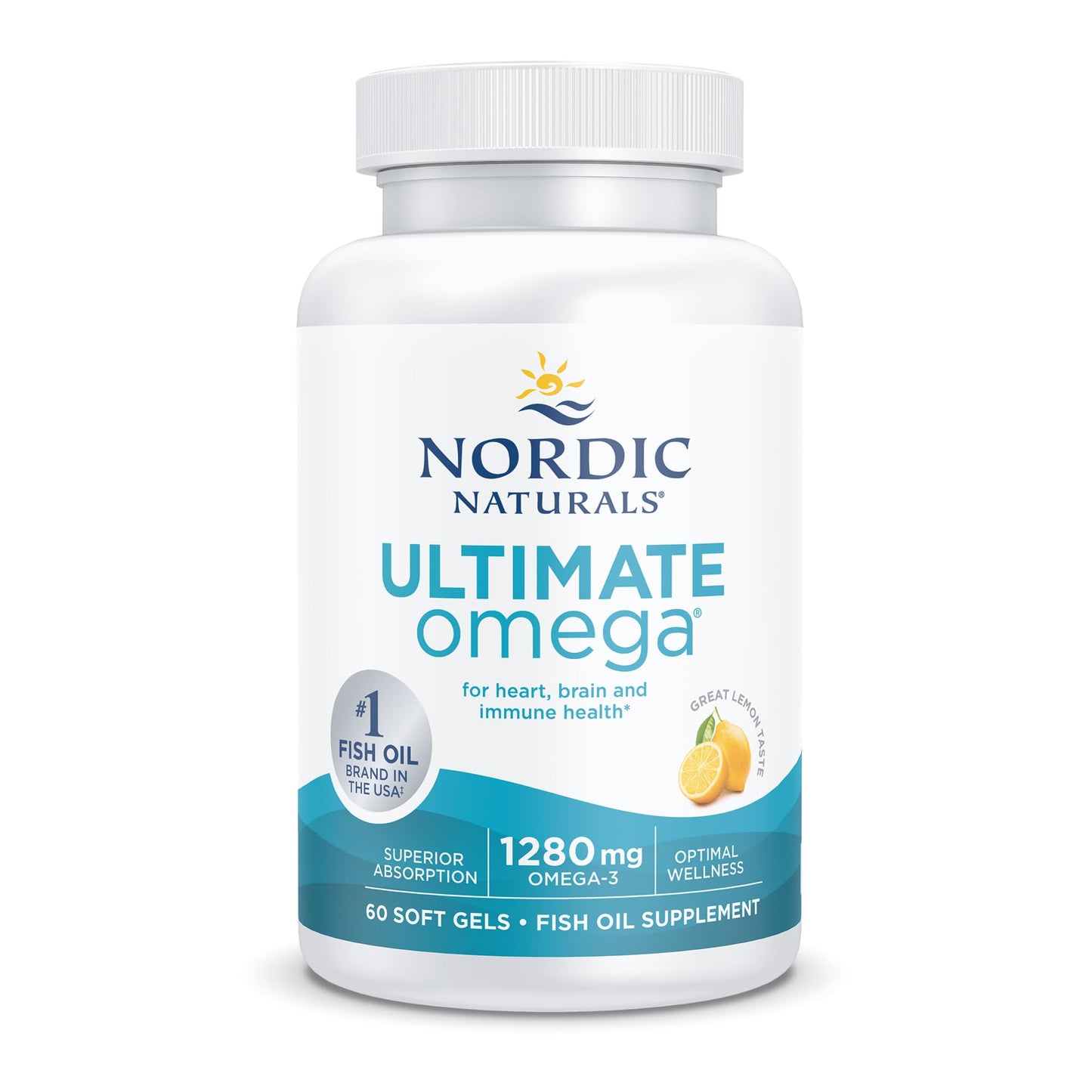 Nordic Naturals Ultimate Omega in Fish Gelatin, Lemon Flavor - 60 Soft Gels - 1280 mg Omega-3 - High-Potency Fish Oil Supplement - EPA & DHA - Promotes Brain & Heart Health - Non-GMO - 30 Servings - dailyvitalstore