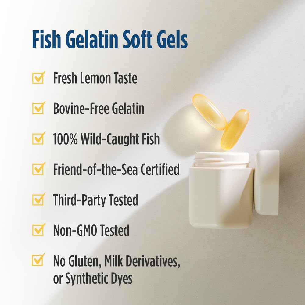 Nordic Naturals Ultimate Omega in Fish Gelatin, Lemon Flavor - 60 Soft Gels - 1280 mg Omega-3 - High-Potency Fish Oil Supplement - EPA & DHA - Promotes Brain & Heart Health - Non-GMO - 30 Servings - dailyvitalstore