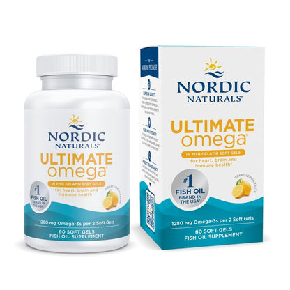 Nordic Naturals Ultimate Omega in Fish Gelatin, Lemon Flavor - 60 Soft Gels - 1280 mg Omega-3 - High-Potency Fish Oil Supplement - EPA & DHA - Promotes Brain & Heart Health - Non-GMO - 30 Servings - dailyvitalstore