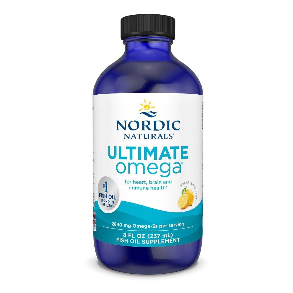 Nordic Naturals Ultimate Omega Liquid, Lemon Flavor - 8 oz - 2840 mg Omega-3 - High-Potency Fish Oil Supplement with EPA & DHA - Promotes Brain & Heart Health - Non-GMO - 48 Servings - dailyvitalstore