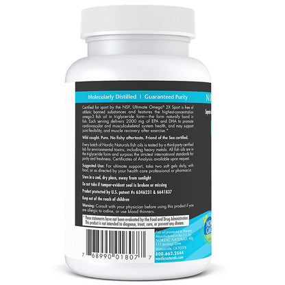 Nordic Naturals Ultimate Omega Sport 2X, Lemon Flavor - 60 Soft Gels - 2150 mg Omega-3 - NSF Certified Fish Oil with EPA & DHA - Heart & Muscle Health, Recovery - Non-GMO - 30 Servings - dailyvitalstore