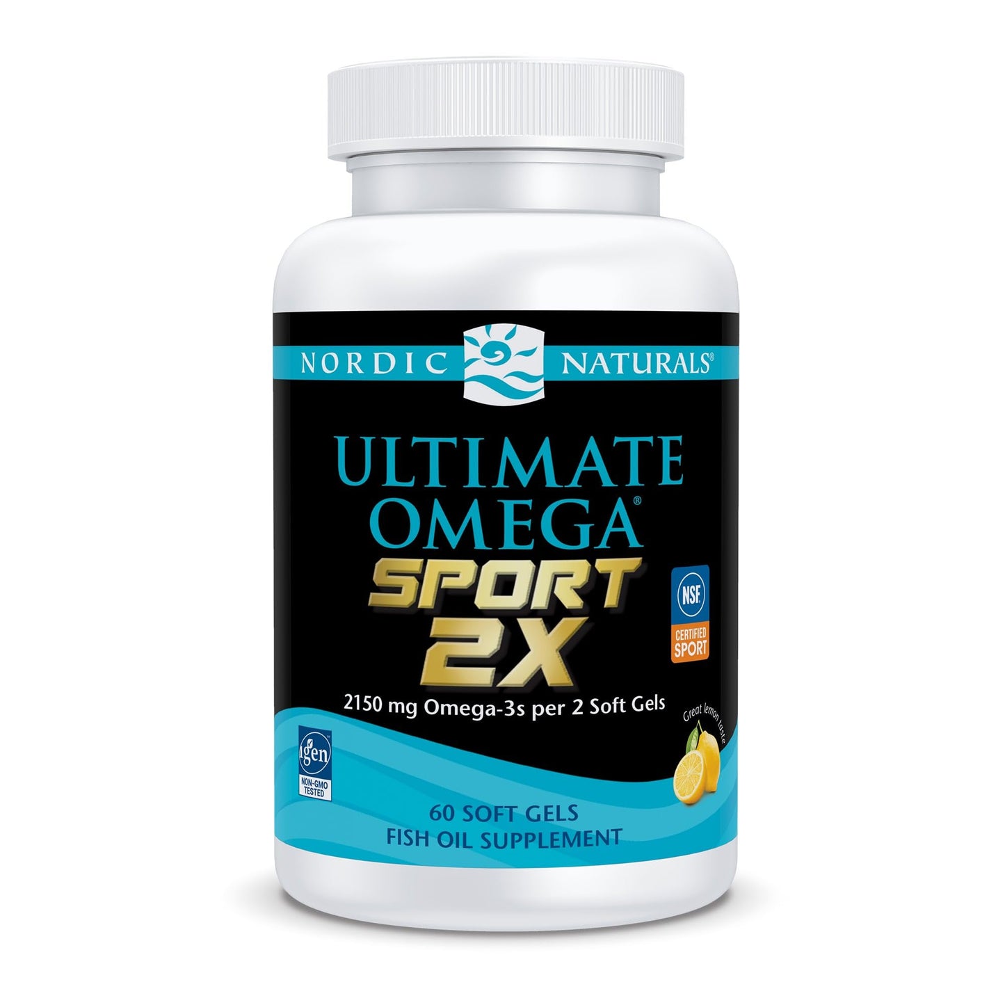 Nordic Naturals Ultimate Omega Sport 2X, Lemon Flavor - 60 Soft Gels - 2150 mg Omega-3 - NSF Certified Fish Oil with EPA & DHA - Heart & Muscle Health, Recovery - Non-GMO - 30 Servings - dailyvitalstore
