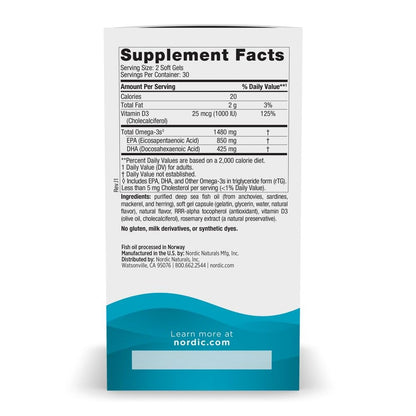 Nordic Naturals Ultimate Omega Xtra, Lemon Flavor - 60 Soft Gels - 1480 mg Omega-3 + 1000 IU Vitamin D3 - EPA & DHA - Brain, Heart, & Immune Health - 30 Servings - dailyvitalstore