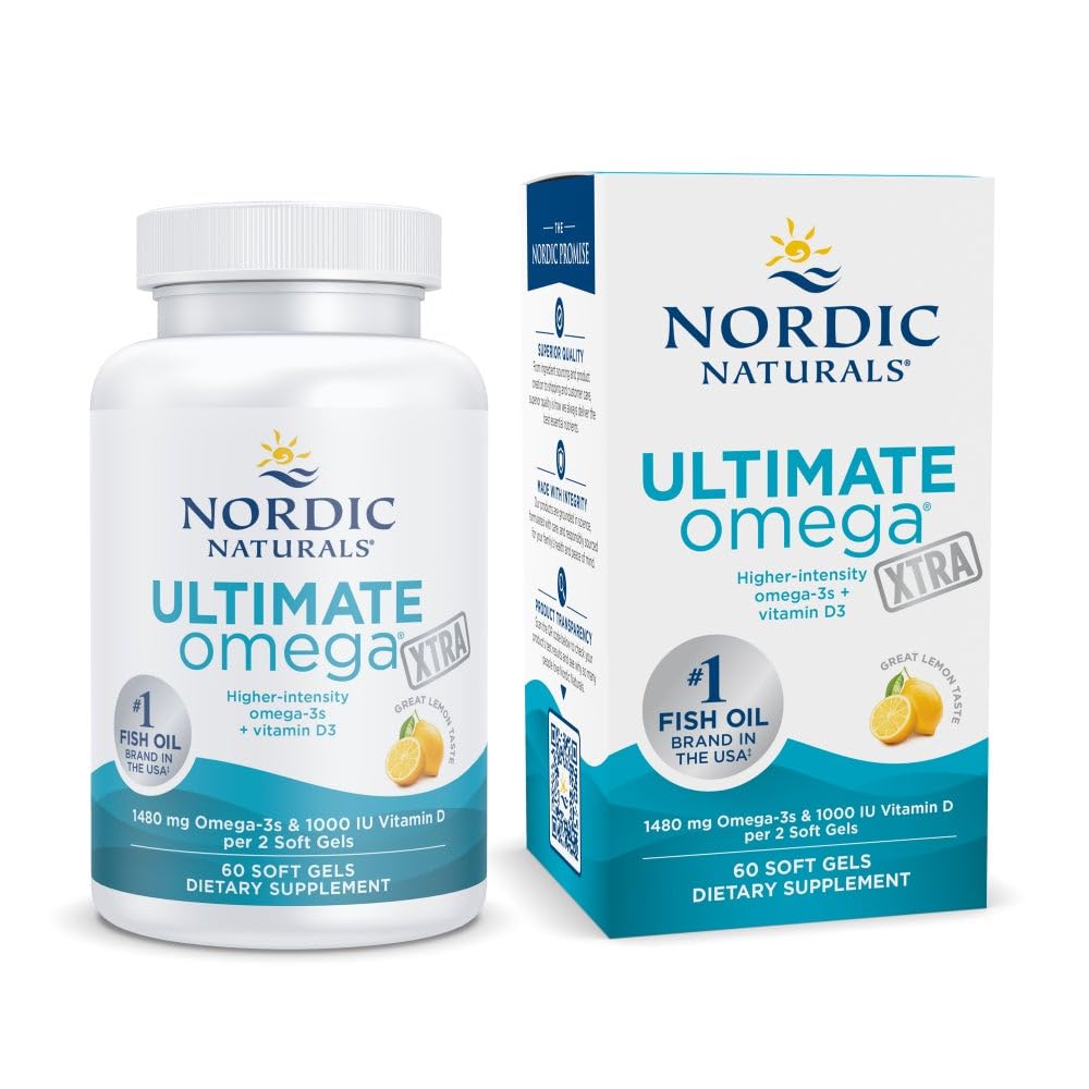 Nordic Naturals Ultimate Omega Xtra, Lemon Flavor - 60 Soft Gels - 1480 mg Omega-3 + 1000 IU Vitamin D3 - EPA & DHA - Brain, Heart, & Immune Health - 30 Servings - dailyvitalstore