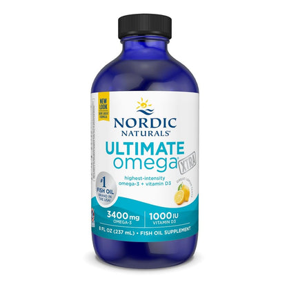 Nordic Naturals Ultimate Omega Xtra Liquid, Lemon Flavor - 8 oz - 3400 mg Omega-3 + 1000 IU Vitamin D3 - EPA & DHA - Brain, Heart, Joint, & Immune Health - Non-GMO - 48 Servings - dailyvitalstore