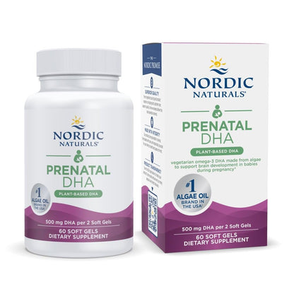Nordic Naturals Vegan Prenatal DHA, Unflavored - 60 Soft Gels - 500 mg Plant-Based DHA - Supports Brain Development in Babies & Healthy Pregnancy - Non-GMO - 30 Servings - dailyvitalstore