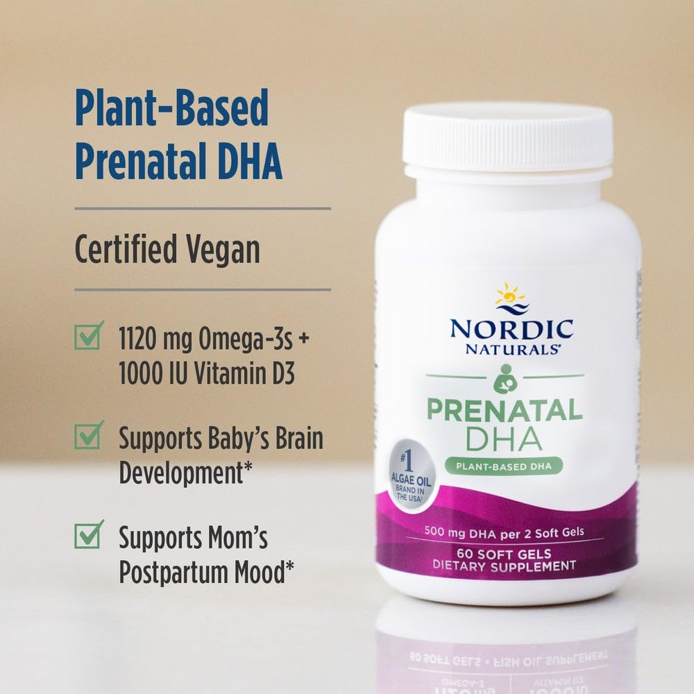 Nordic Naturals Vegan Prenatal DHA, Unflavored - 60 Soft Gels - 500 mg Plant-Based DHA - Supports Brain Development in Babies & Healthy Pregnancy - Non-GMO - 30 Servings - dailyvitalstore