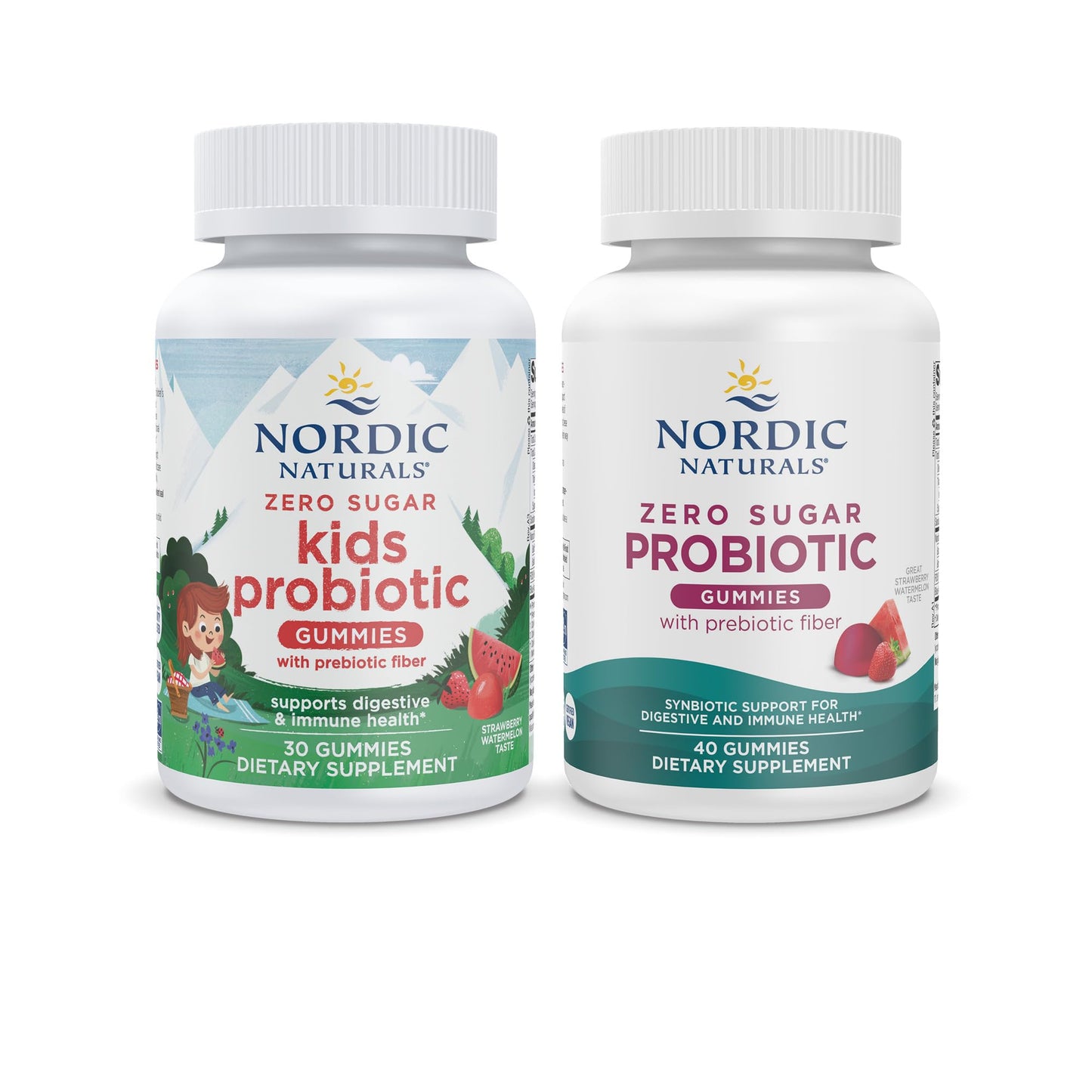Nordic Naturals Vegan Probiotic Gummies Bundle - Zero Sugar Kids Probiotic Gummies - Strawberry Watermelon Flavor - 30 Gummies, Zero Sugar Probiotic Gummies - Strawberry Watermelon Flavor - 40 Gummies - dailyvitalstore