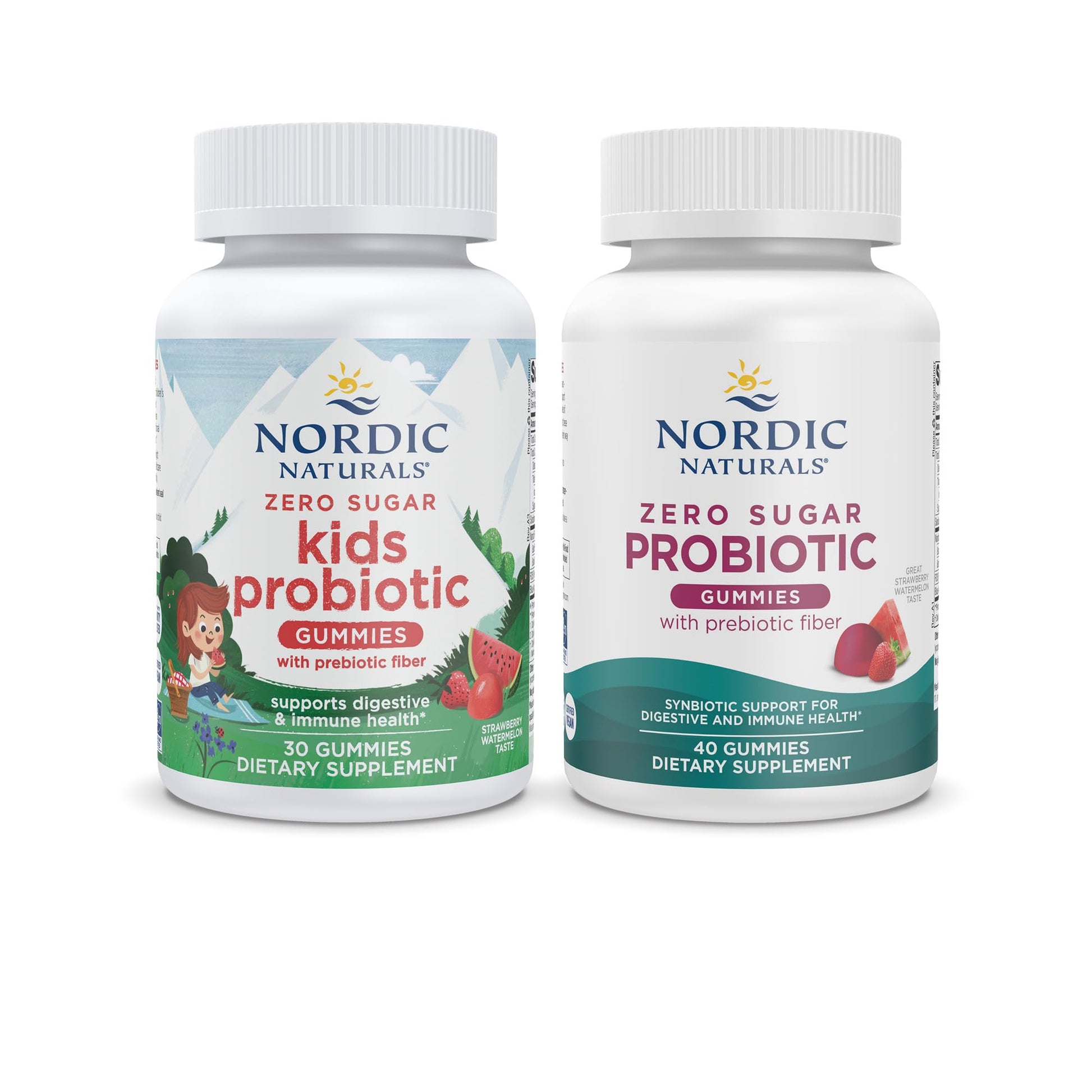 Nordic Naturals Vegan Probiotic Gummies Bundle - Zero Sugar Kids Probiotic Gummies - Strawberry Watermelon Flavor - 30 Gummies, Zero Sugar Probiotic Gummies - Strawberry Watermelon Flavor - 40 Gummies - dailyvitalstore