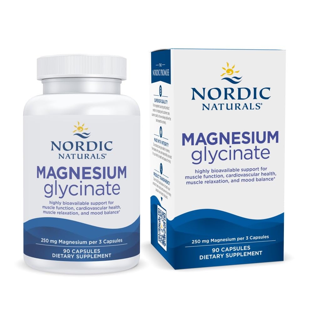 Nordic Naturals Vegetarian Magnesium Glycinate Capsules, Unflavored, 90 Count - 250mg Magnesium per Serving - Highly Bioavailable Support for Muscle & Cardiovascular - dailyvitalstore