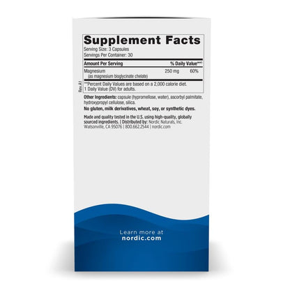 Nordic Naturals Vegetarian Magnesium Glycinate Capsules, Unflavored, 90 Count - 250mg Magnesium per Serving - Highly Bioavailable Support for Muscle & Cardiovascular - dailyvitalstore