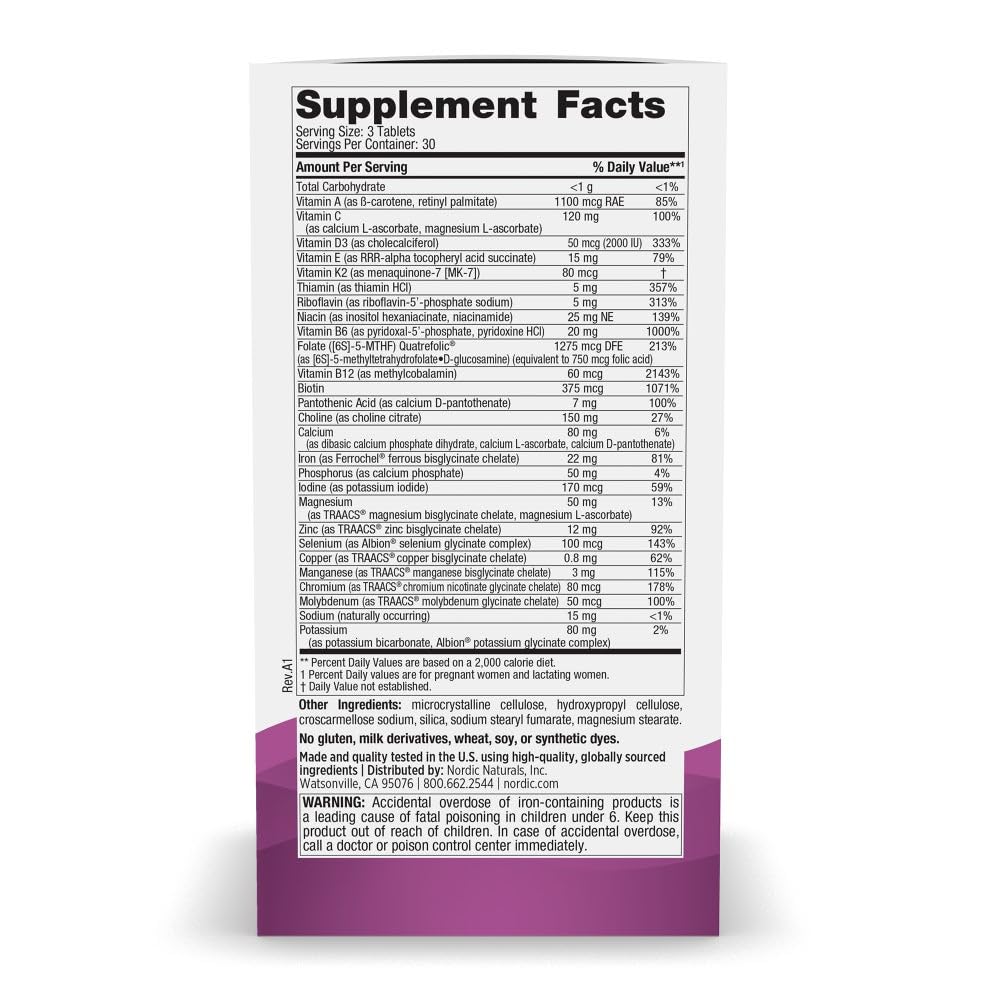 Nordic Naturals Vegetarian Prenatal Multivitamin Minis - 90 Easy to Swallow Tablets - Highly Absorbable Multivitamin and Mineral Supplement to Support Pregnancy - Non-GMO, 30 Servings - dailyvitalstore