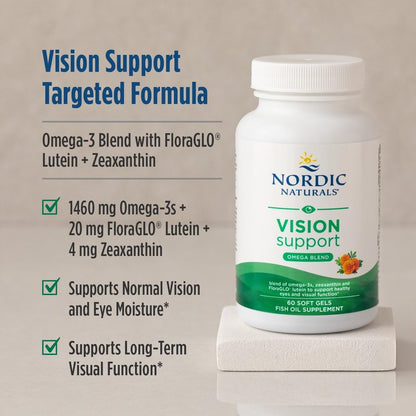 Nordic Naturals Vision Support, Lemon - 60 Soft Gels - with Zeaxanthin and FloraGLO Lutein, for Healthy Eyes and Vision - 30 Servings - dailyvitalstore