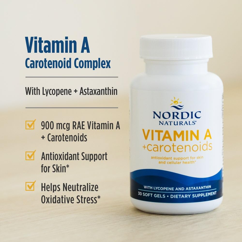 Nordic Naturals Vitamin A + Carotenoids, Unflavored - 30 Soft Gels - Lycopene & Astaxanthin - Supports Skin, Cellular Health - Non-GMO - 30 Servings - dailyvitalstore