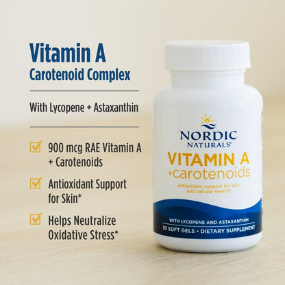 Nordic Naturals Vitamin A + Carotenoids, Unflavored - 30 Soft Gels - Lycopene & Astaxanthin - Supports Skin, Cellular Health - Non-GMO - 30 Servings - dailyvitalstore