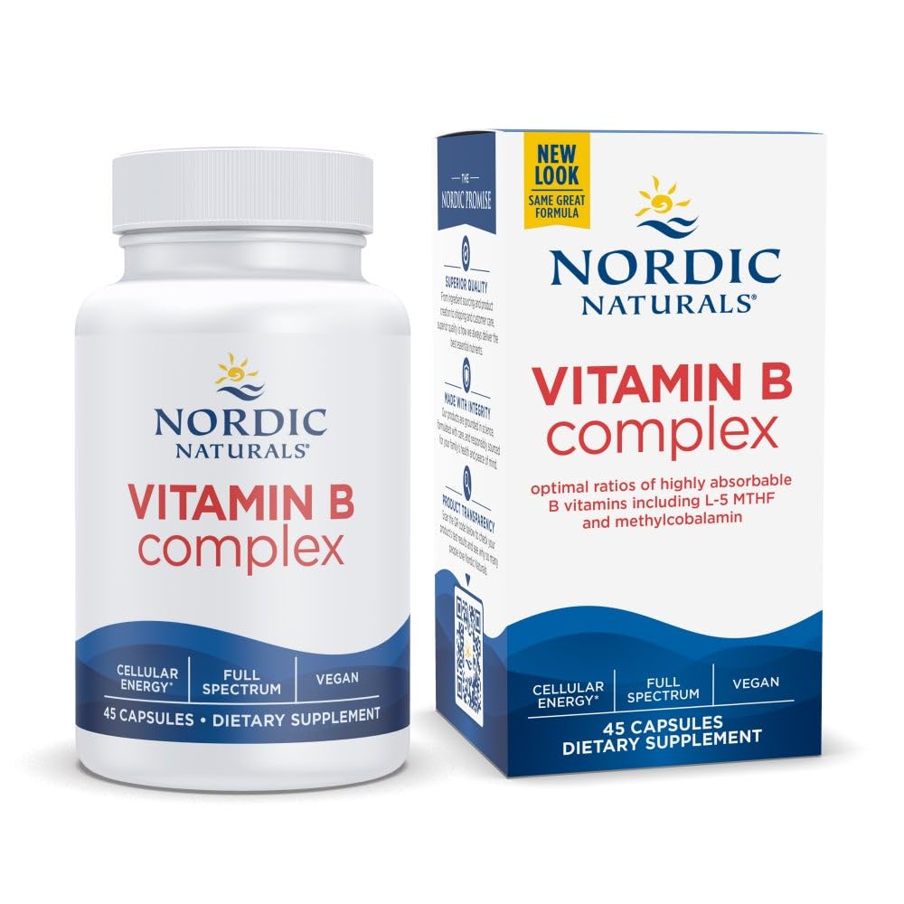 Nordic Naturals Vitamin B Complex - 45 Capsules Thiamine, Riboflavin, Niacin, B6 & B12, Folate, Biotin, Pantothenic Acid Heart Brain Health, Energy, Metabolism Non-GMO Servings - dailyvitalstore