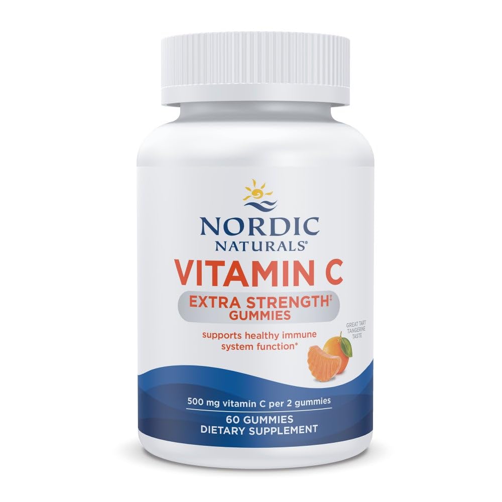 Nordic Naturals Vitamin C Extra Strength Gummies - Tangerine Flavor - 60 Gummies - 500 mg Vegan Vitamin C Supplement - Low-Sugar Immune - Support - 30 Servings - dailyvitalstore