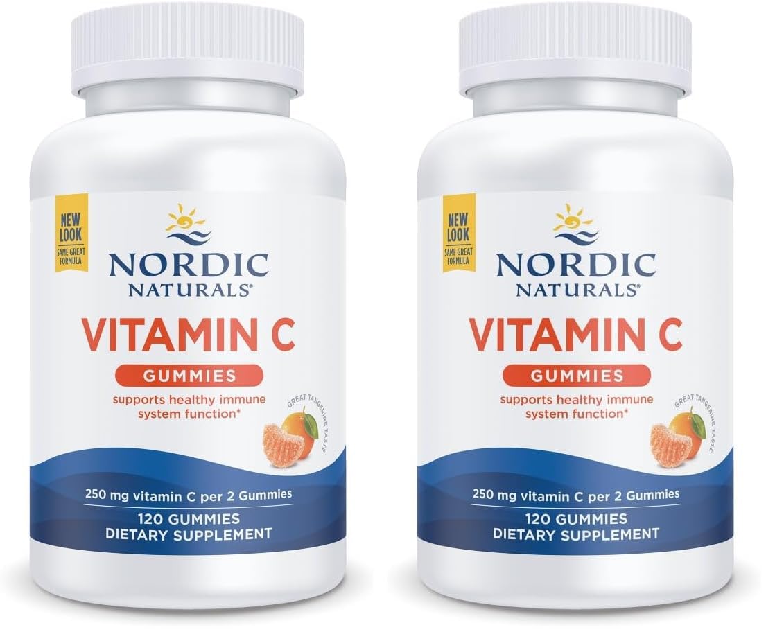Nordic Naturals Vitamin C Gummies, Tart Tangerine - 120 Gummies - 250 mg Vitamin C - Immune Support, Antioxidant Protection, Child Growth & Development - Non-GMO, Vegan - 60 Servings (Pack of 2) - dailyvitalstore