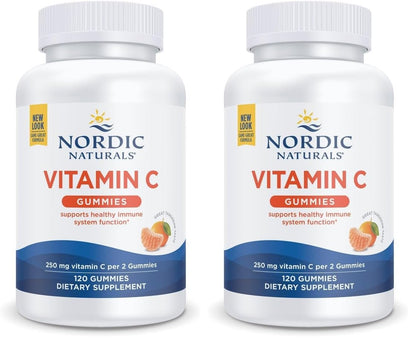 Nordic Naturals Vitamin C Gummies, Tart Tangerine - 120 Gummies - 250 mg Vitamin C - Immune Support, Antioxidant Protection, Child Growth & Development - Non-GMO, Vegan - 60 Servings (Pack of 2) - dailyvitalstore