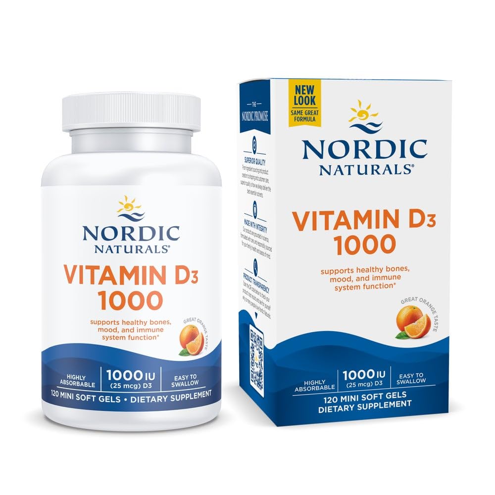 Nordic Naturals Vitamin D3 1000, Orange - 120 Mini Soft Gels - 1000 IU Vitamin D3 - Supports Healthy Bones, Mood & Immune System Function - Non-GMO - 120 Servings - dailyvitalstore