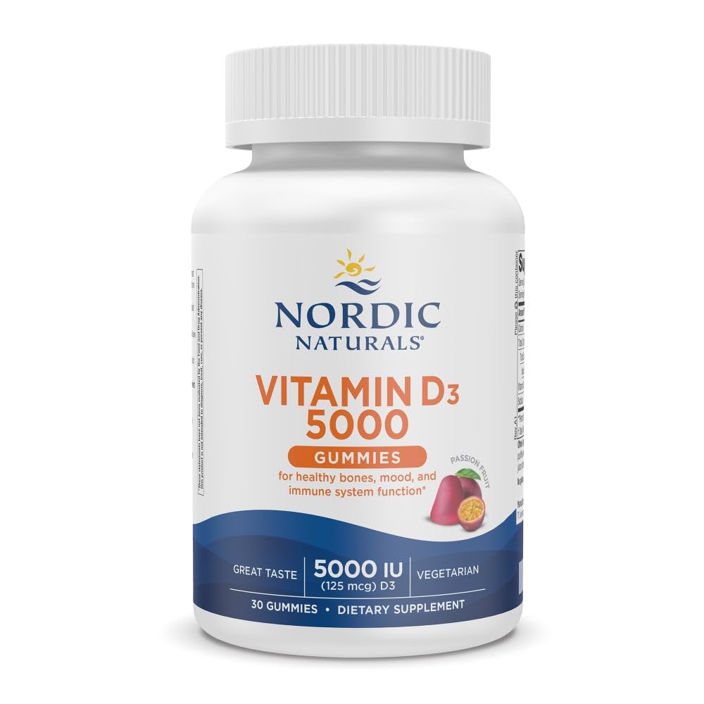 Nordic Naturals Vitamin D3 5000 Gummies, Passion Fruit - 30 Gummies - Support for Healthy Bones, Mood, & Immune System - Vegetarian - Non-GMO - 30 Servings - dailyvitalstore
