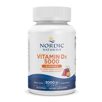 Nordic Naturals Vitamin D3 5000 Gummies, Passion Fruit - 30 Gummies - Support for Healthy Bones, Mood, & Immune System - Vegetarian - Non-GMO - 30 Servings - dailyvitalstore