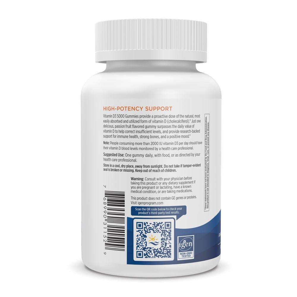 Nordic Naturals Vitamin D3 5000 Gummies, Passion Fruit - 30 Gummies - Support for Healthy Bones, Mood, & Immune System - Vegetarian - Non-GMO - 30 Servings - dailyvitalstore