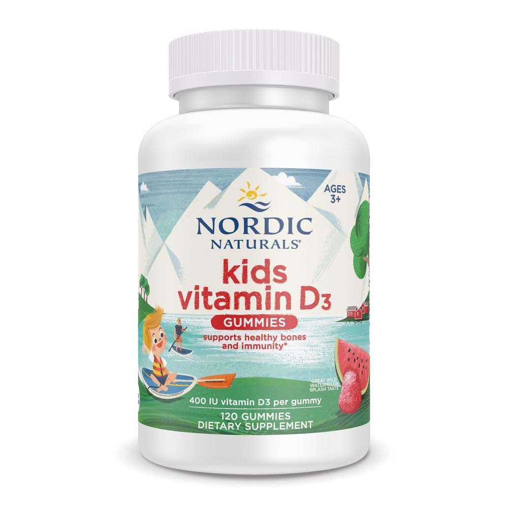 Nordic Naturals Vitamin D3 Gummies Kids, Wild Watermelon Splash - 120 Gummies - 400 IU Vitamin D3 - Bone Health, Healthy Immunity - Non-GMO, Vegetarian - 120 Servings - dailyvitalstore